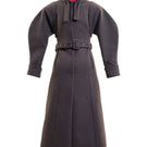 Blikvanger espresso brown puff-sleeved coat with tailored fit, shown in a stylish outdoor setting.