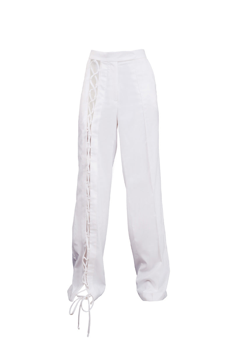 RIBBONED CLASSIC WHITE PANTS - CULT MIA