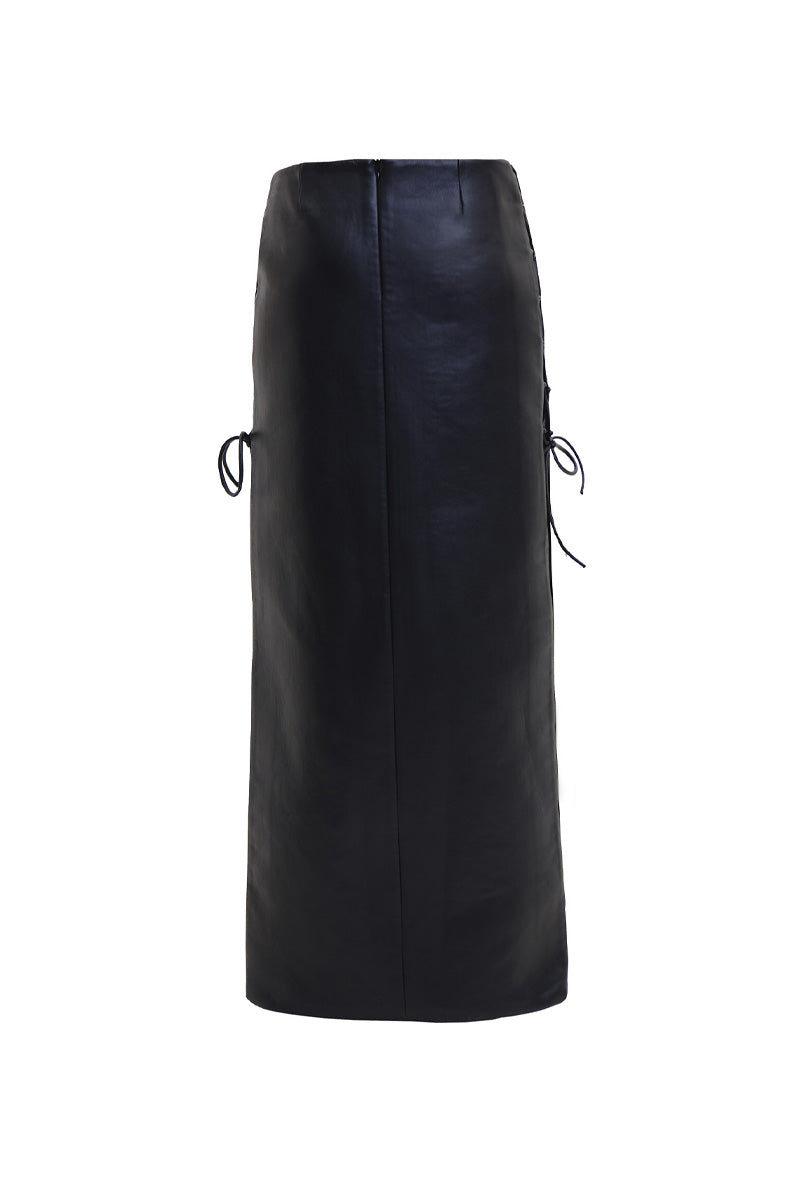 RIBBONED FAUX LEATHER MAXI SKIRT - CULT MIA