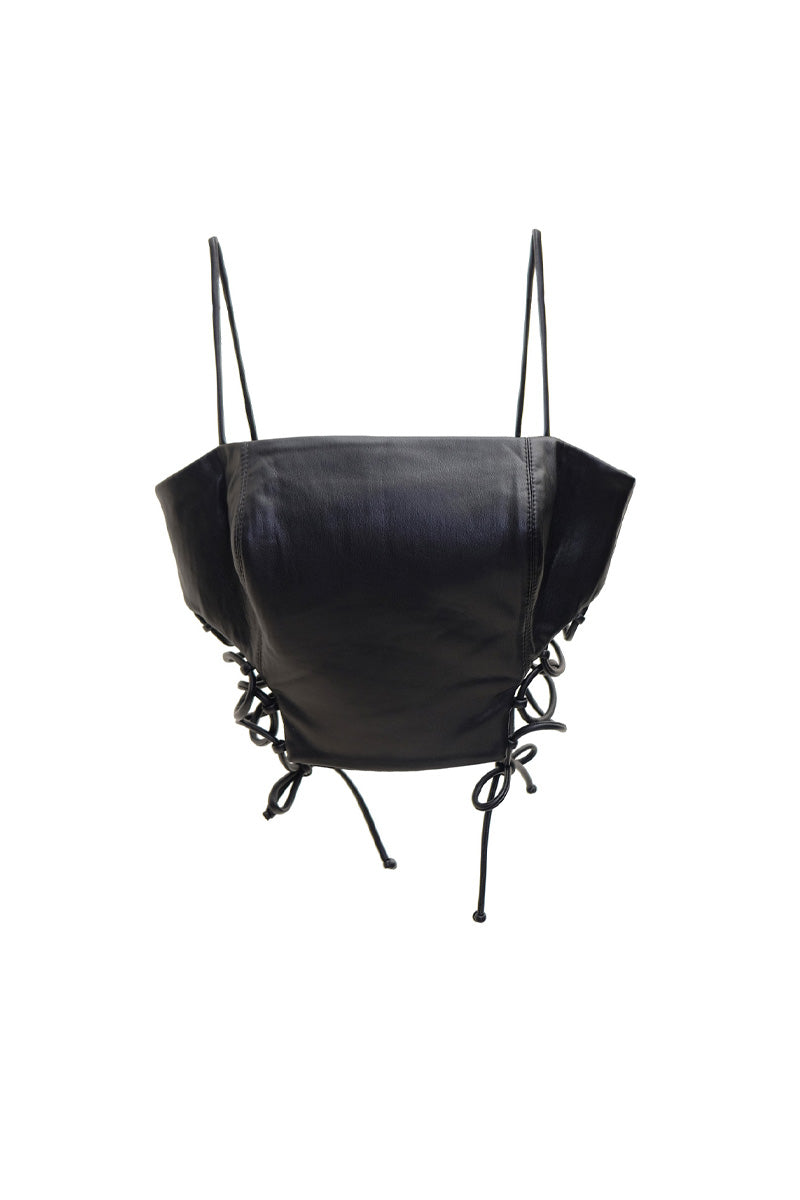 RIBBONED FAUX LEATHER CROP TOP - CULT MIA