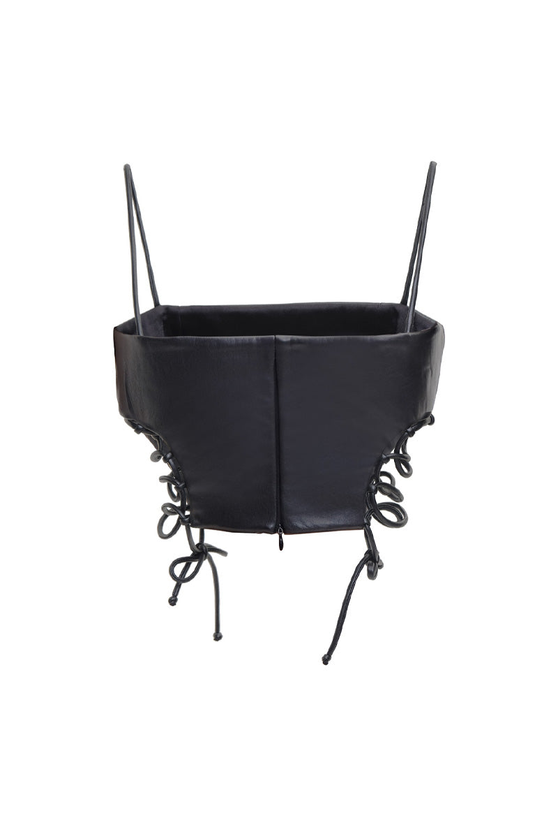RIBBONED FAUX LEATHER CROP TOP - CULT MIA