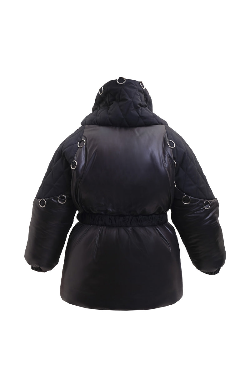 BLACK HIGH-NECK PUFFER JACKET - CULT MIA