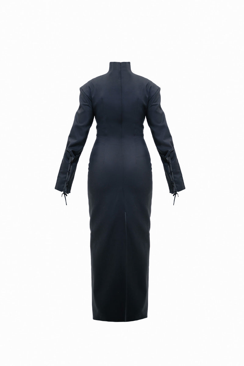 BLACK AND MILKY HIGH-NECK DRESS - CULT MIA
