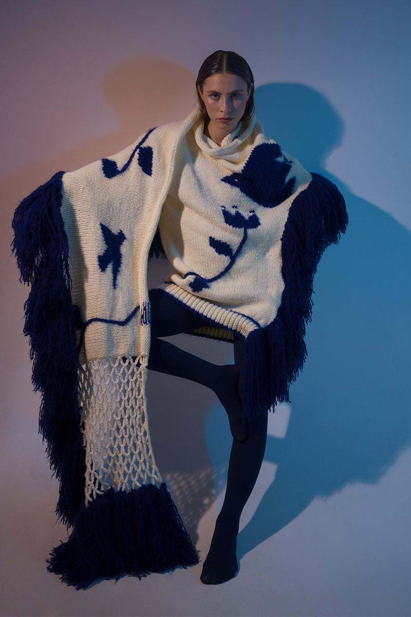 OVERSIZED SCARFED HAND KNIT CARDIGAN - CULT MIA