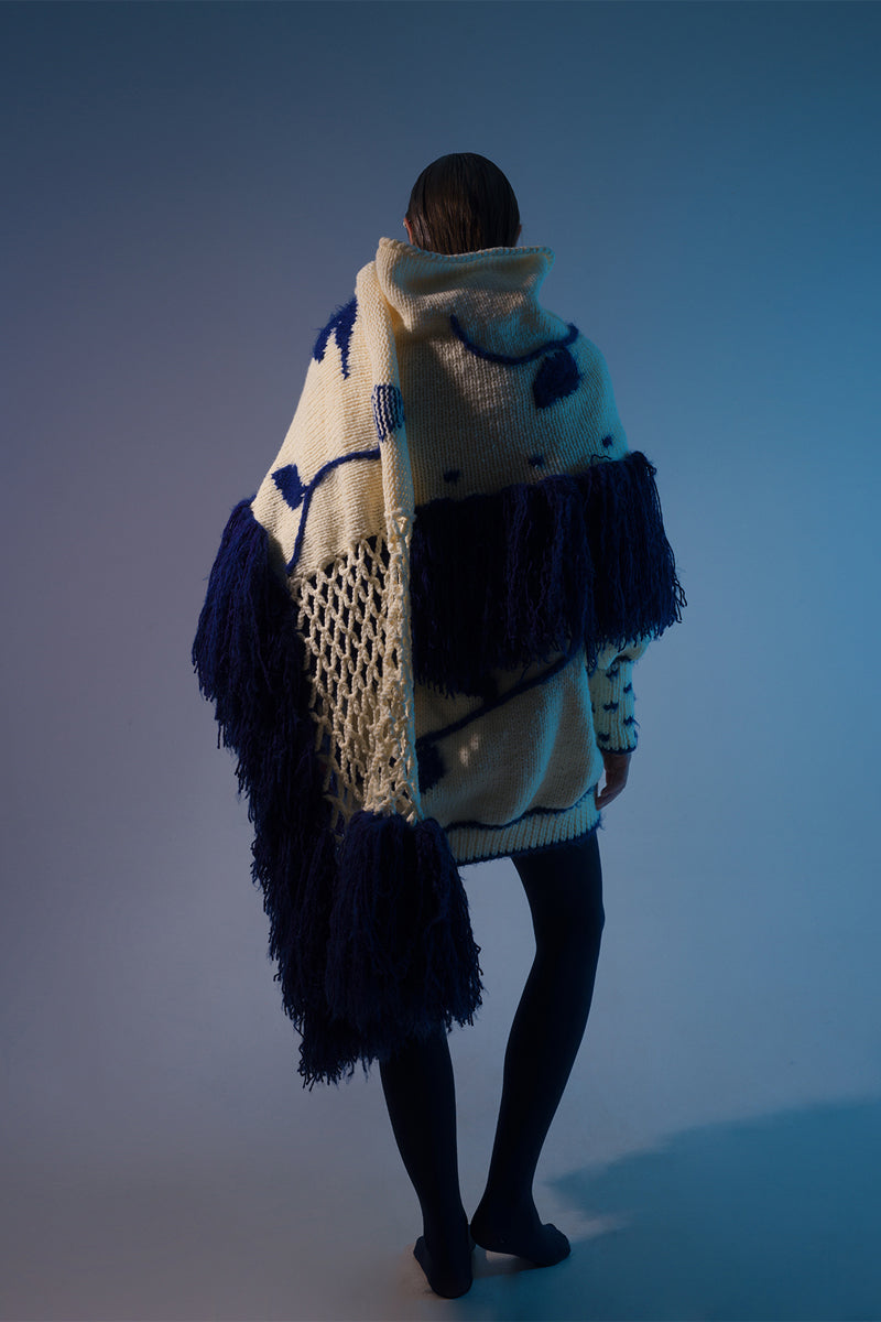 OVERSIZED SCARFED HAND KNIT CARDIGAN - CULT MIA
