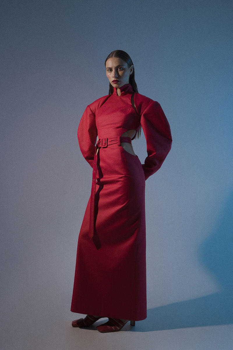 RED CUT-OUT DETAILED MAXI DRESS - CULT MIA