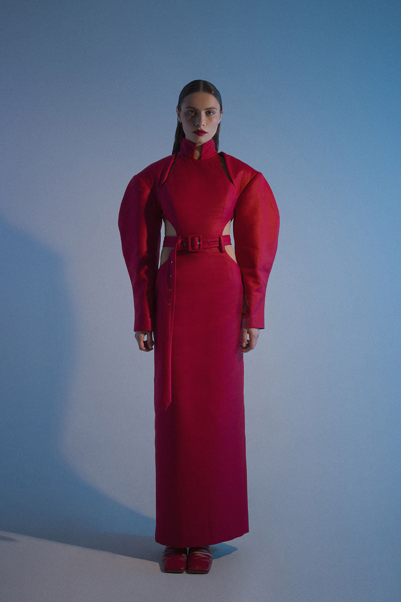 RED CUT-OUT DETAILED MAXI DRESS - CULT MIA