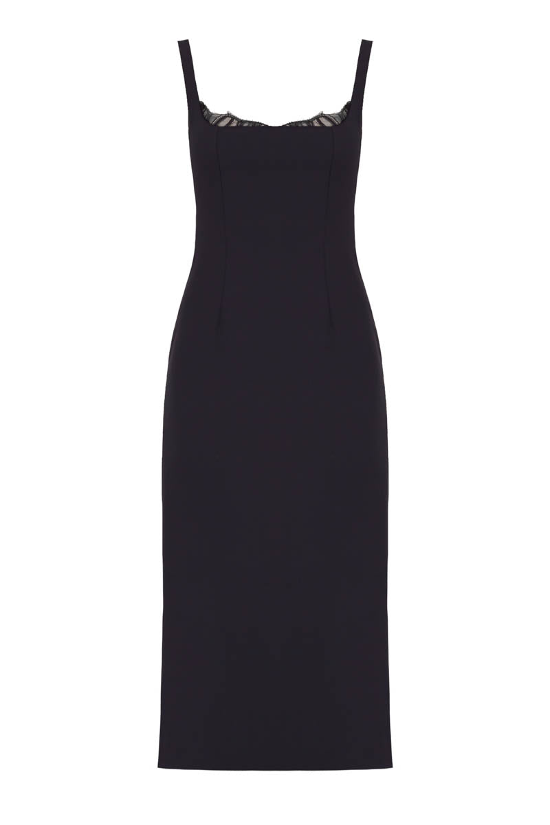 HILDA BLACK SQUARE NECKLINE DRESS WITH LACE DETAIL - CULT MIA
