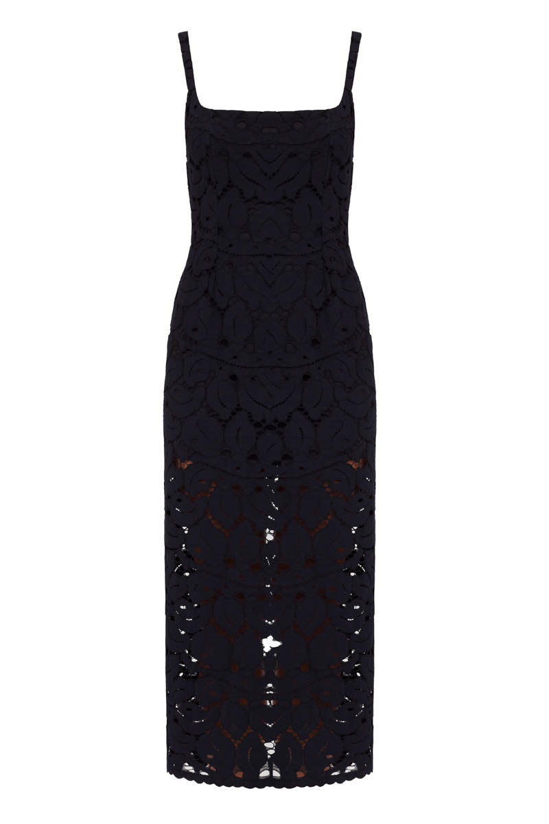 OTILIA BLACK LACE THE SQUARE SCOOP NECKLINE MIDI DRESS - CULT MIA