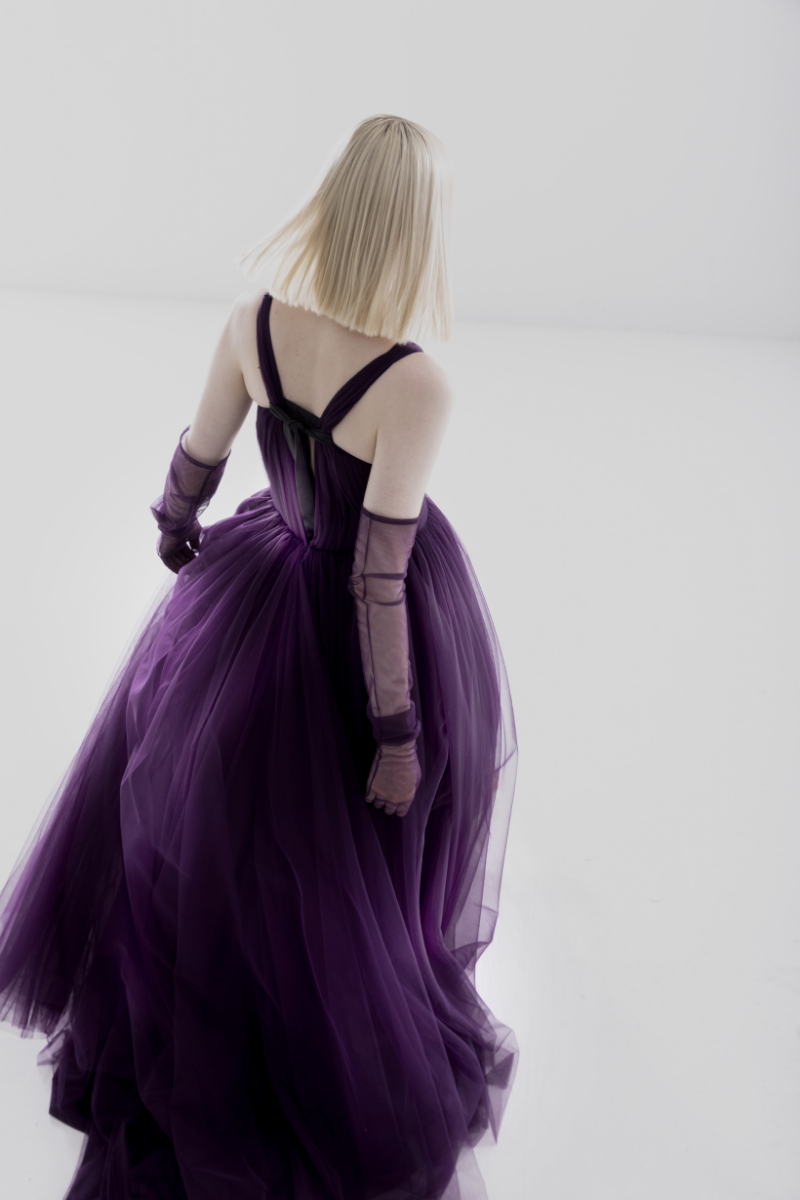 purple tulle dress women New Womens Beautiful Prom 3D Flower A-line Tulle Evening Dress Purple Prom Dress