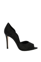 Black Lili Blanc Stella Heels shown from the side with a sleek design and pointed toe.