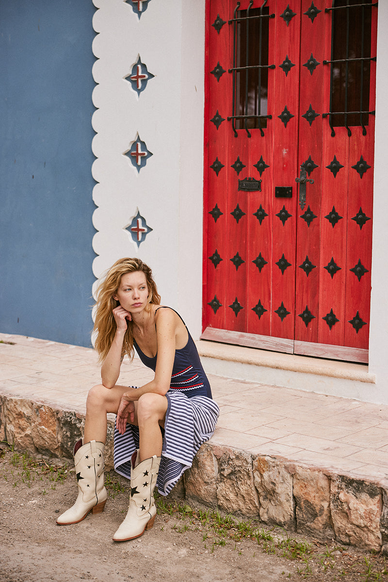 TULUM NAVY FLAG ONE-PIECE SWIMSUIT - CULT MIA