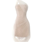 Neutral pleated tulle mini dress by HACCHIC COUTURE featuring a flowy, layered design and delicate fabric for an elegant look.