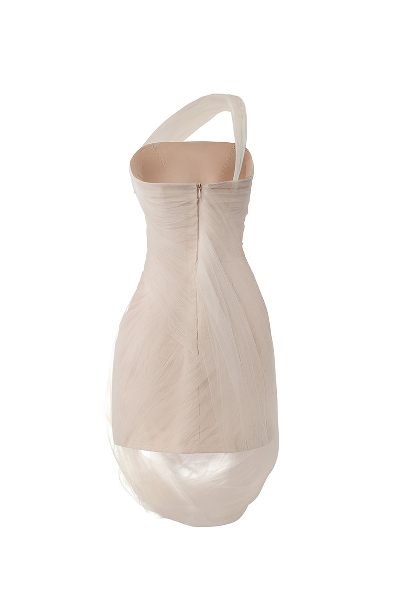 NEUTRAL PLEATED TULLE DRESS - CULT MIA