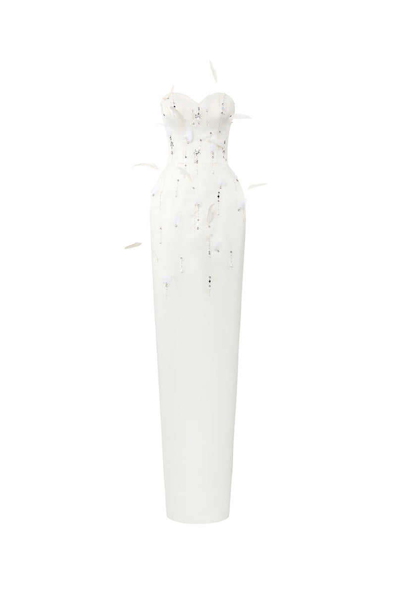 WHITE FEATHER CHARMING GOWN - CULT MIA