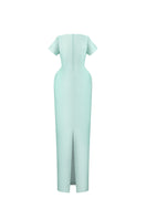 Blue minimal square neck gown by HACCHIC COUTURE featuring a sleek silhouette and elegant design.