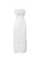 Elegant 3D floral tweed gown by HACCHIC COUTURE with intricate floral embroidery and tailored fit, perfect for formal occasions.
