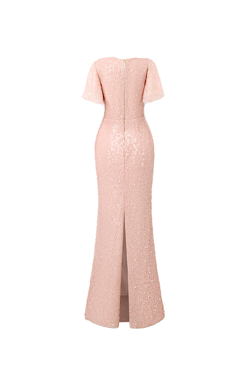PINK SEQUIN RUFFLE DRESS - CULT MIA