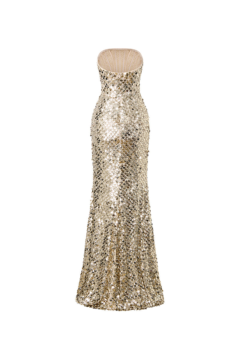 GOLD STRAPLESS LONG DRESS - CULT MIA