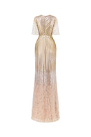 HACCHIC COUTURE sequin waist pleated maxi dress with flowing fabric and elegant design, perfect for formal occasions.