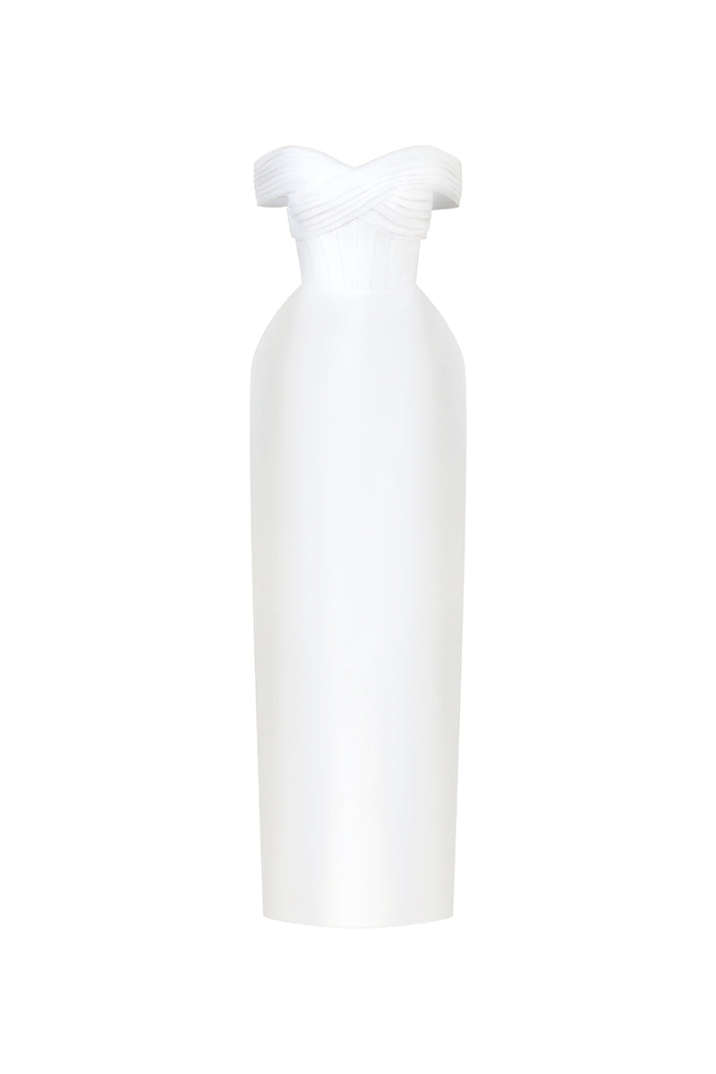 WHITE TAFFETA PLEATED DRESS - CULT MIA
