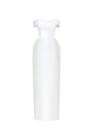 White taffeta pleated maxi dress by HACCHIC COUTURE with a flowing silhouette and elegant design.