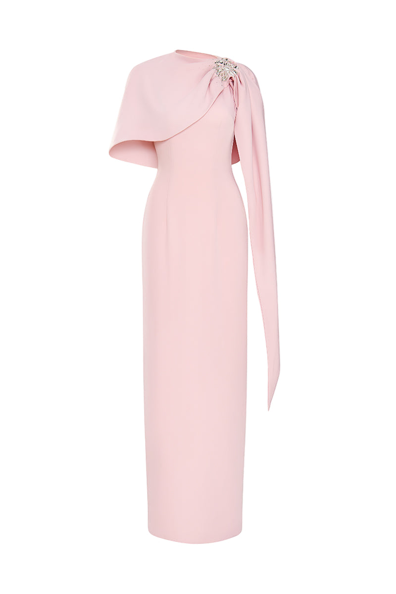 CAMILLE CAPE-SHOULDER GOWN