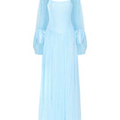 Aurelia pleated chiffon gown with matching cape by HACCHIC COUTURE featuring flowing fabric and elegant design.