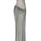 Elegant Celestia Crystal Draped Gown by HACCHIC COUTURE, featuring intricate beadwork and flowing fabric in a luxurious evening design.