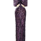 Elegant VIVIENNE sequin illusion gown by HACCHIC COUTURE featuring intricate beadwork and a flowing silhouette.