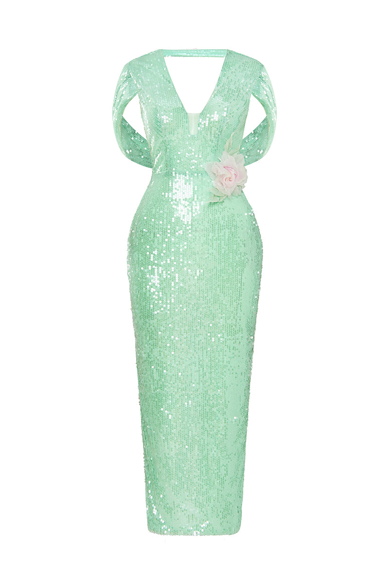 LUNA SEQUIN CAPE-SLEEVE DRESS