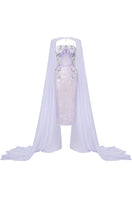 HACCHIC COUTURE Ophelia strapless sequined midi dress with attached cape, elegant evening gown with shimmering embellishments.