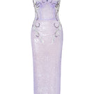 HACCHIC COUTURE Ophelia strapless sequined midi dress with matching cape, elegant evening wear for special occasions.