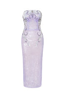 HACCHIC COUTURE Ophelia strapless sequined midi dress with matching cape, elegant evening wear for special occasions.