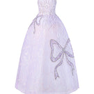 Elegant strapless lilac tulle ball gown by HACCHIC COUTURE with a fitted bodice and flowing skirt, perfect for formal occasions.