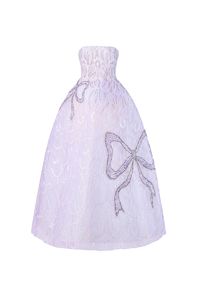 STRAPLESS LILAC TULLE BALL GOWN