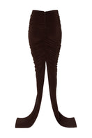 Brown Studio NK Azalea maxi skirt with flowy fabric and waistband, displayed on a hanger.