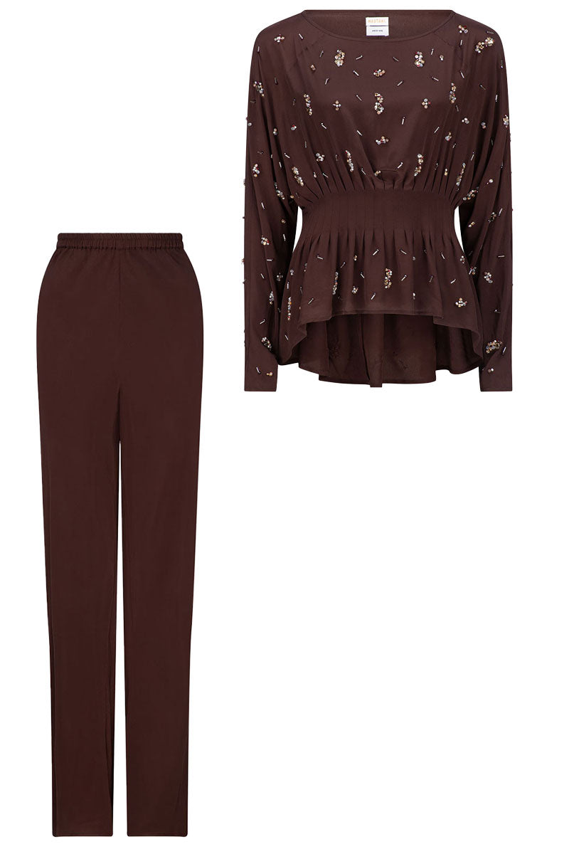 ABIR EMBELLISED TOP AND KAIA SILK PANT SET