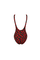 Reversible black and poppy one-piece swimsuit by Verdelimon, featuring a sleek fit and stylish back design.