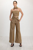 ANA + MARIA Acar Pants in Apple Cinnamon, stylish casual pants with a warm cinnamon color, shown on a model.