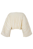 Ivory accordion snail sweater by MAZ Manuela Álvarez featuring textured, ribbed knit pattern and long sleeves.