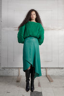 Maz Manuela Álvarez accordion snail sweater in Milano green, featuring a textured, ribbed design and cozy fit.
