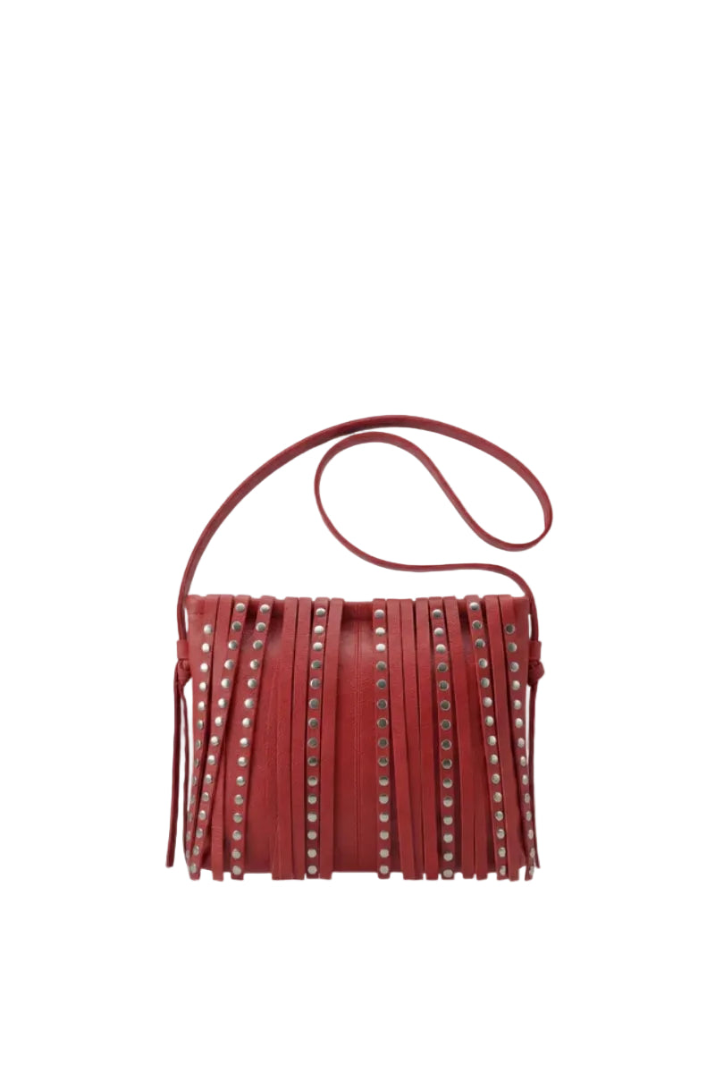 Red ADA leather shoulder bag by Double A with a sleek design and top handle, perfect for stylish everyday use.