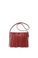 Red ADA leather shoulder bag by Double A, featuring a stylish design with a top handle and adjustable strap.