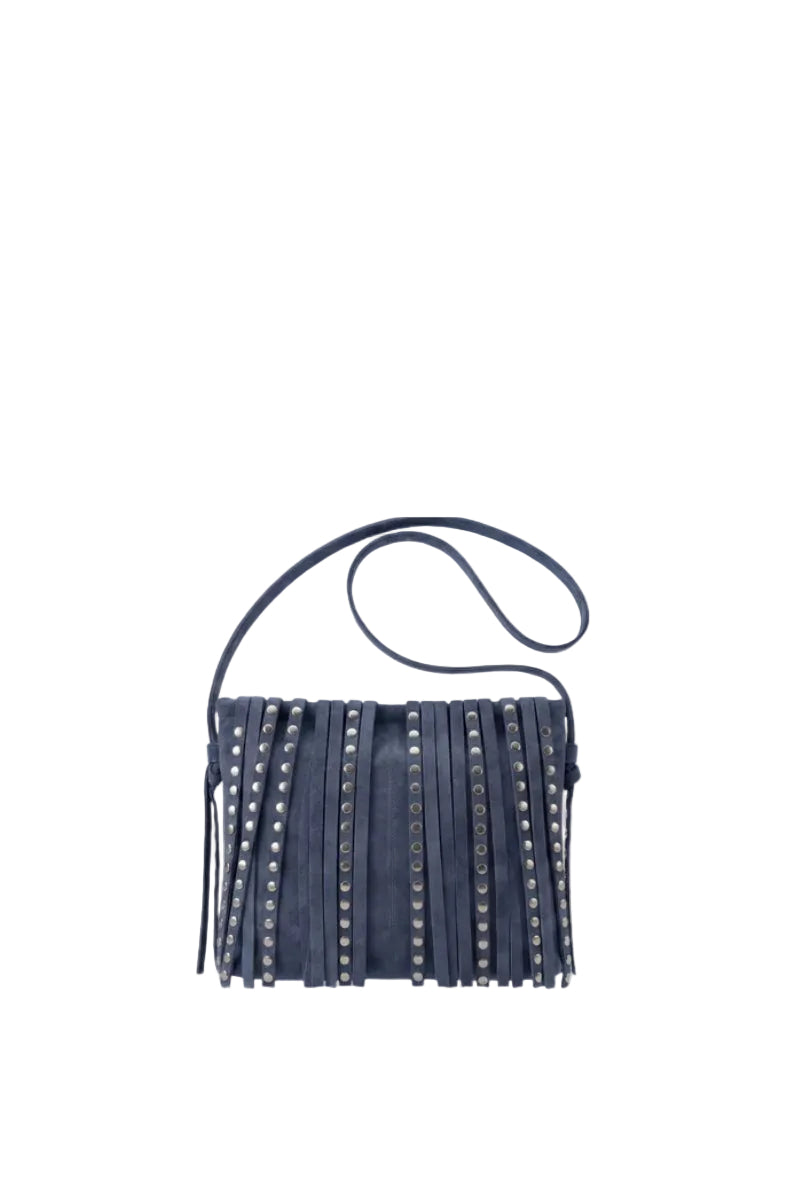 Double A ADA suede shoulder bag in blue, featuring a sleek design with a top handle and spacious interior.