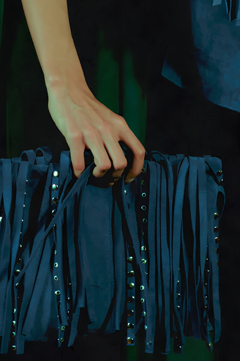 Blue ADA suede shoulder bag by Double A, featuring a stylish design with a soft suede texture and shoulder strap.