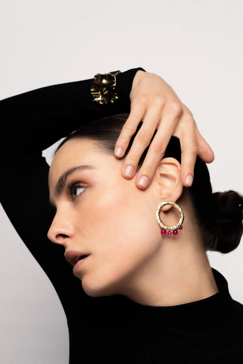 LAVANI JEWELS Adara Fuchsia earrings featuring vibrant pink color and elegant design, perfect for stylish accessories.