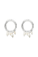 Silver pearl earrings from LAVANI JEWELS featuring elegant Adara design with white pearls on polished silver earrings.