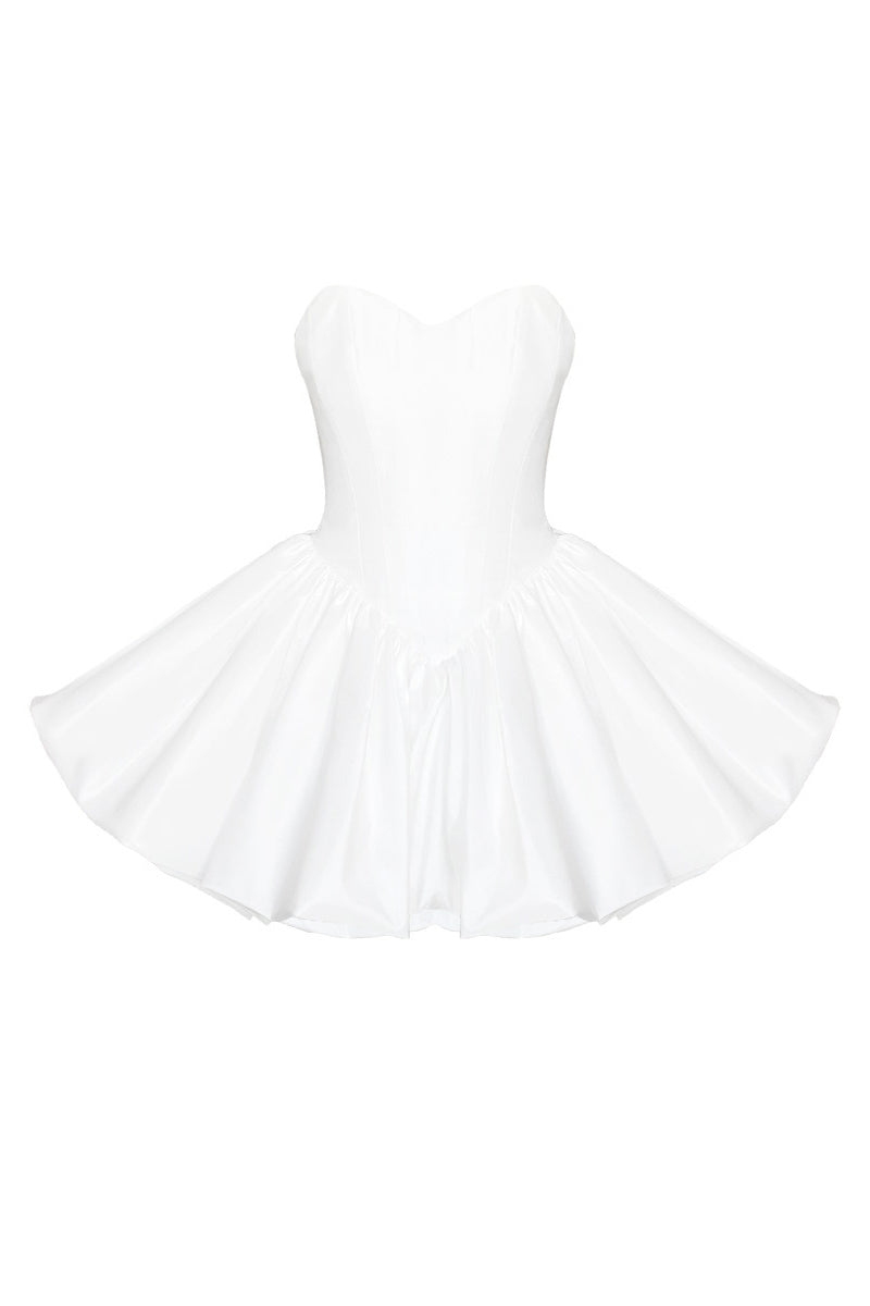 Gigii's Adenie Dress mini dress in soft fabric with a stylish neckline, front view showing tailored fit and elegant design.