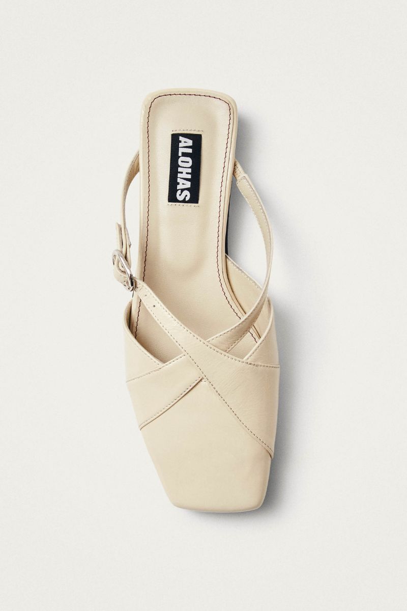 ADRIA ONIX CREAM LEATHER MULES - CULT MIA